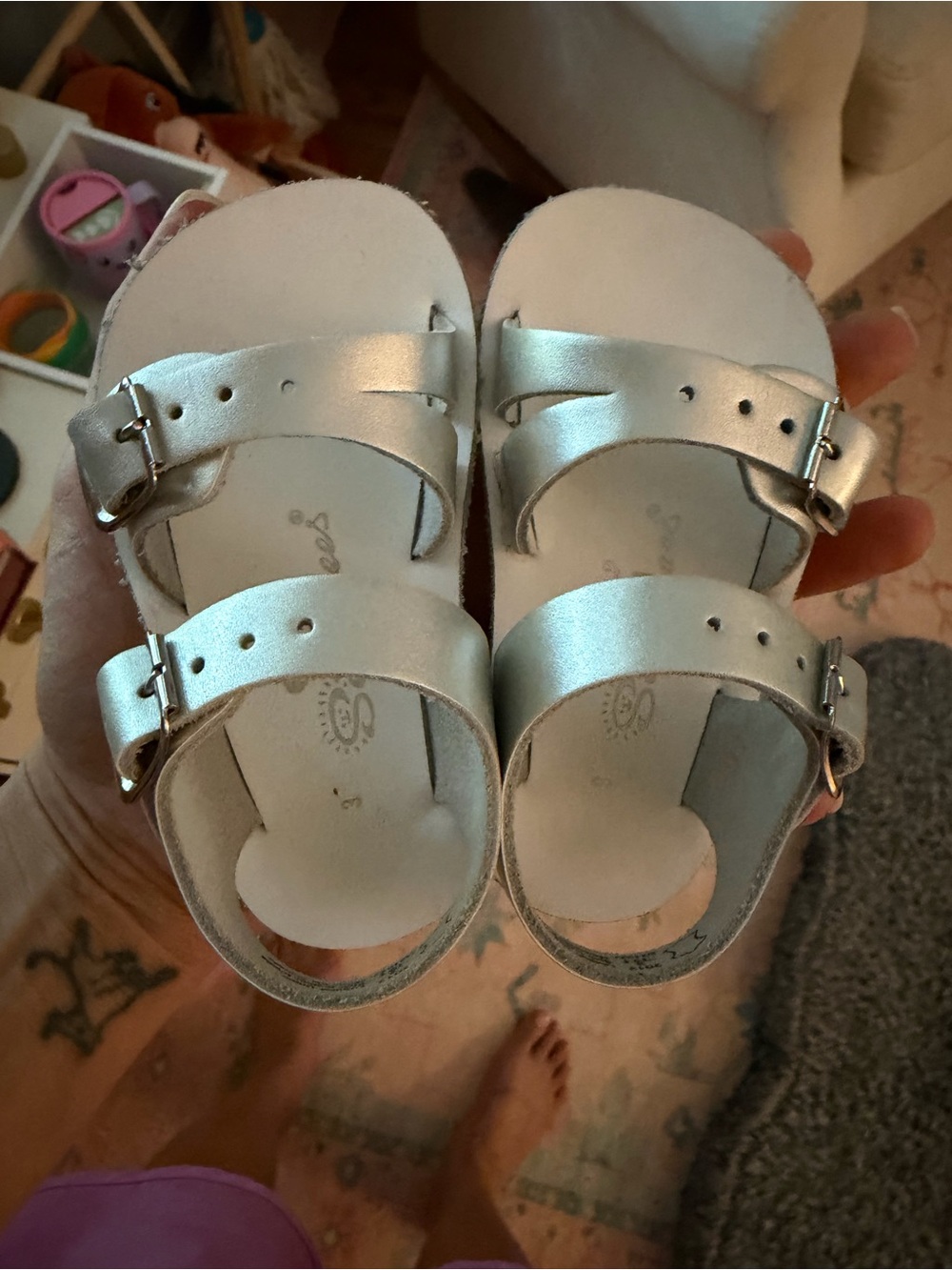 Salt Water Sandals by Hoy Silver Double-Strap Kids Sandals